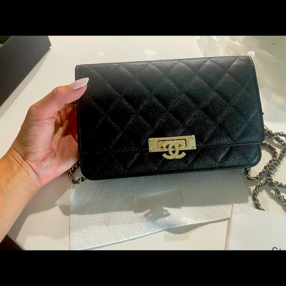 ❌SOLD❌CHANEL Caviar leather Wallet On Chain Black Cross Body Bag - Picture 3 of 11
